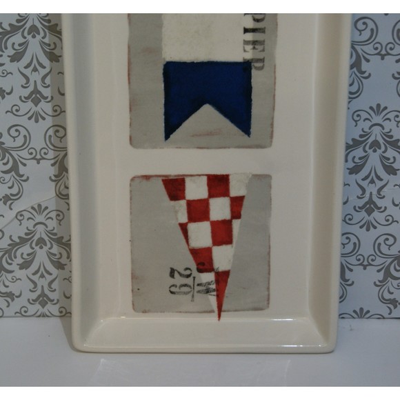 Magenta Maritime Pottery Platter Dish Nautical Pier Beach Theme Kitchen - Picture 4 of 8